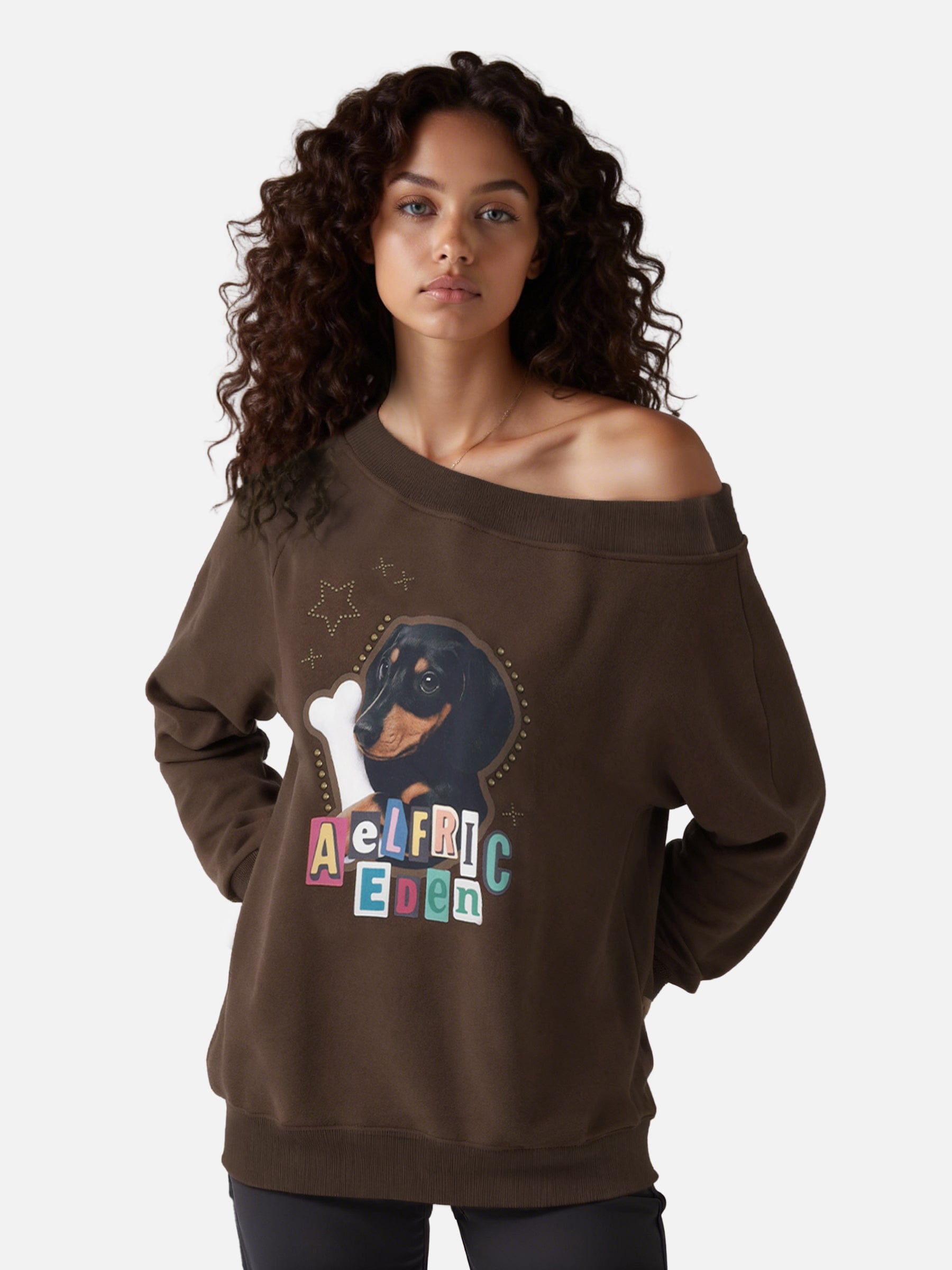 Aelfric Eden Dachshund Off-The-Shoulder Sweatshirt