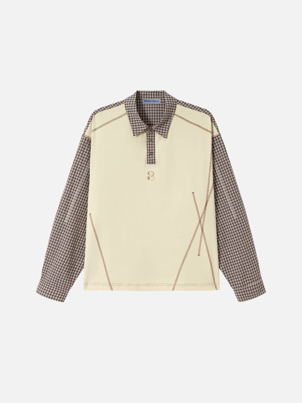 Alternative view of Aelfric Eden Contrast Panel Plaid Polo Long Sleeve Tee