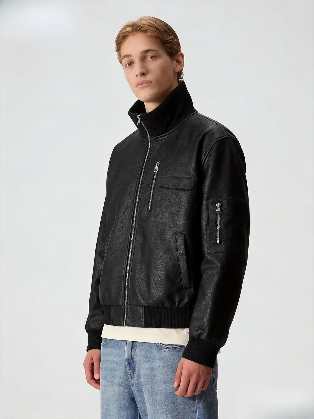 Aelfric Eden Faux Leather Bomber Jacket
