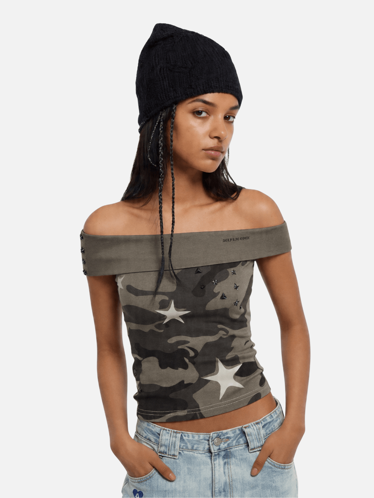 Aelfric Eden Camo Studded Off-Shoulder Tube Top