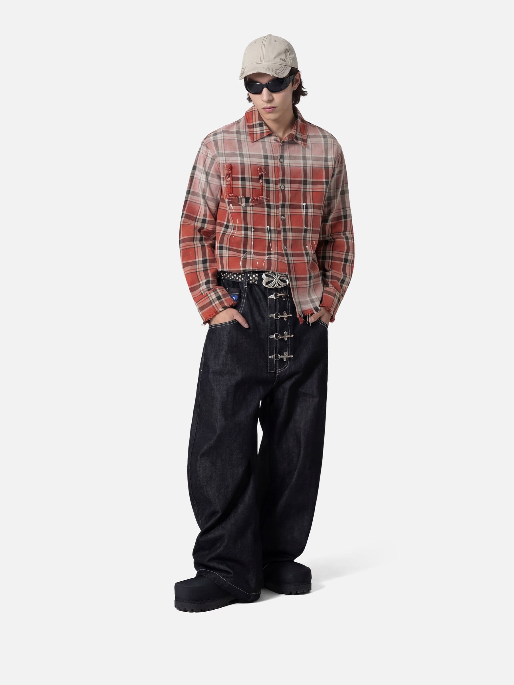 Aelfric Eden Plaid Distressed Long Sleeve Shirt