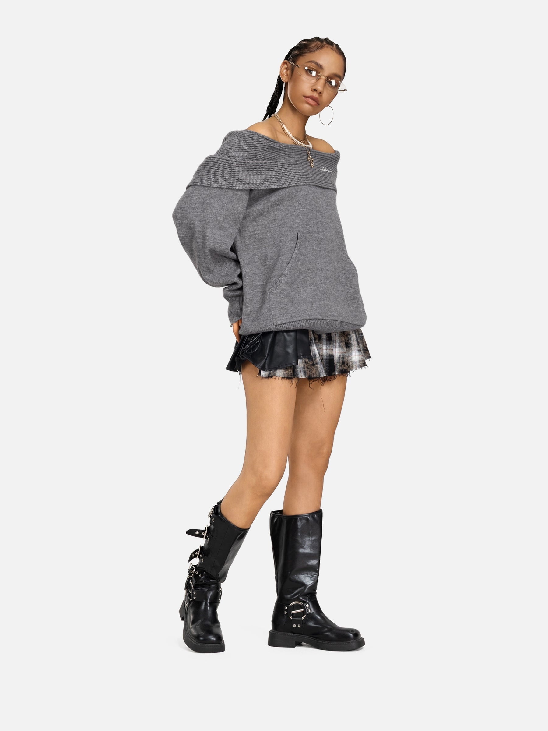 Aelfric Eden Off-The-Shoulder Hooded Sweater