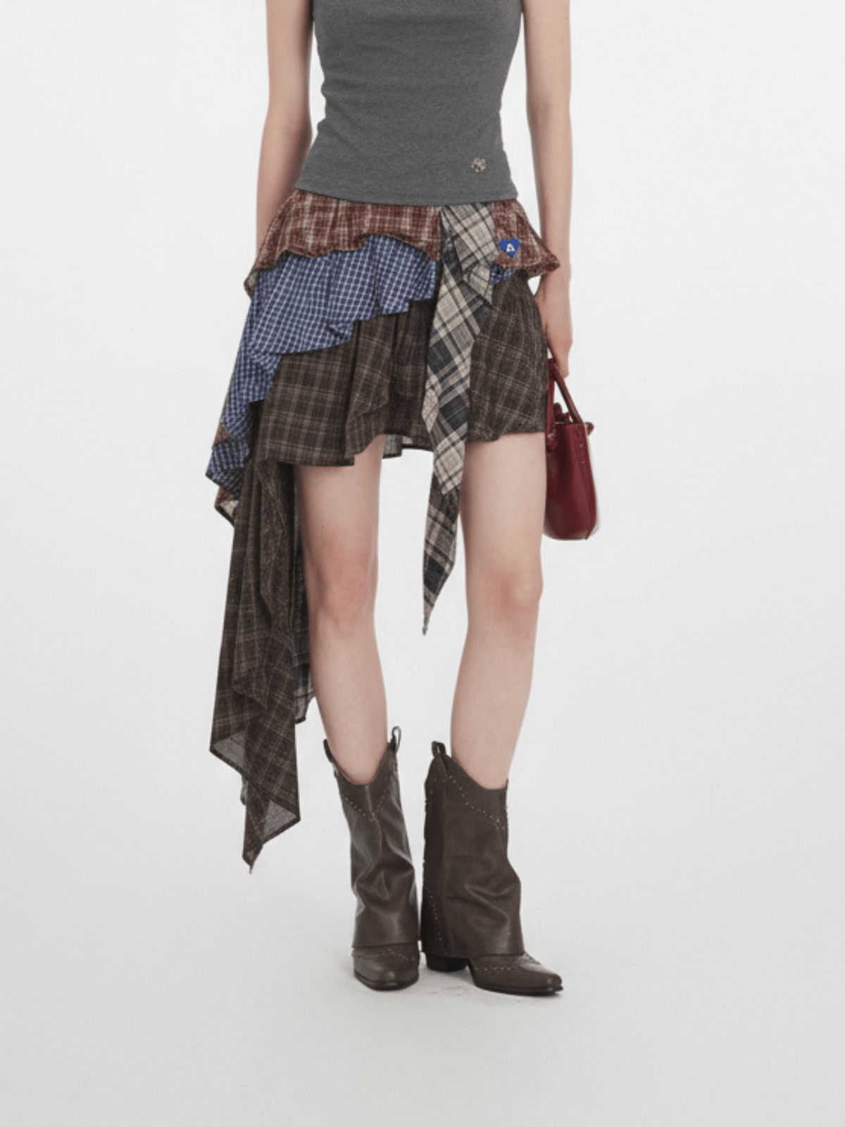Aelfric Eden Patchwork Plaid Asymmetrical Skirt