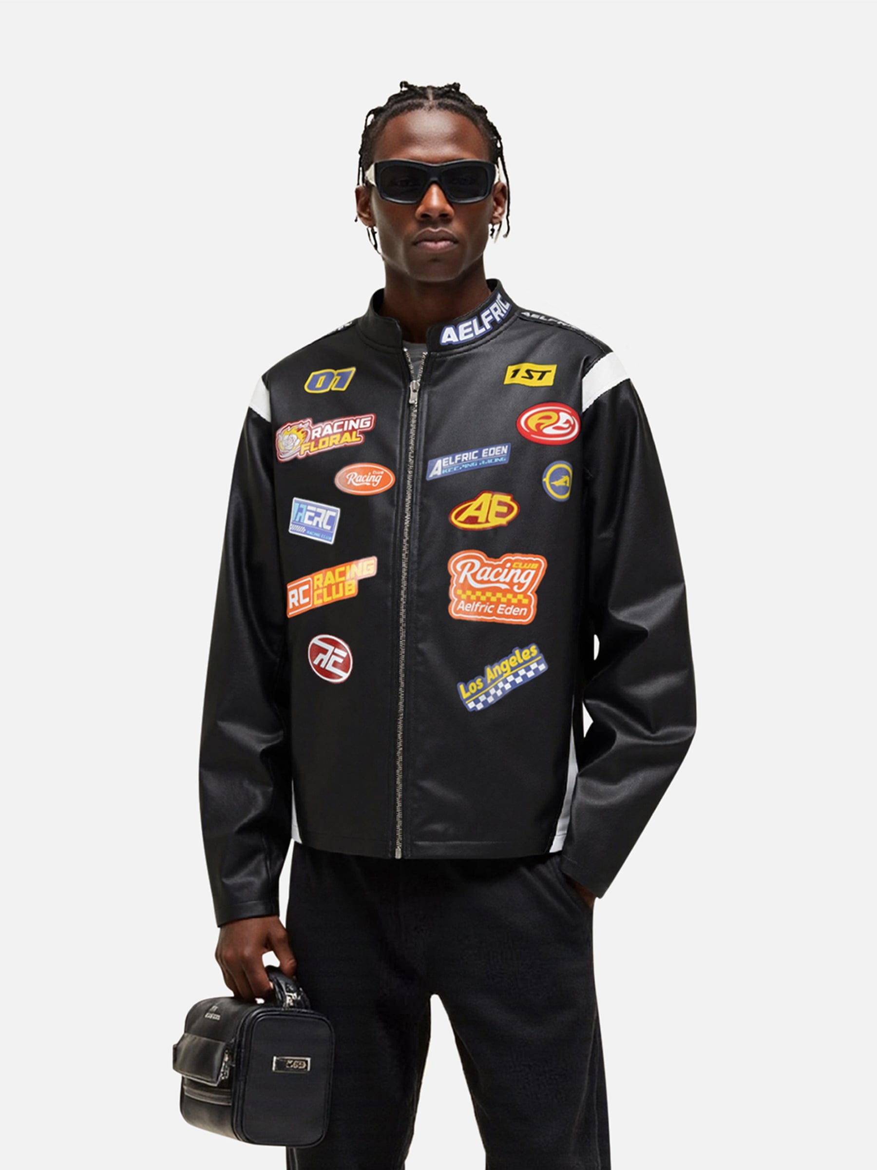 Aelfric Eden Racing Logo Patches Faux Leather Jacket