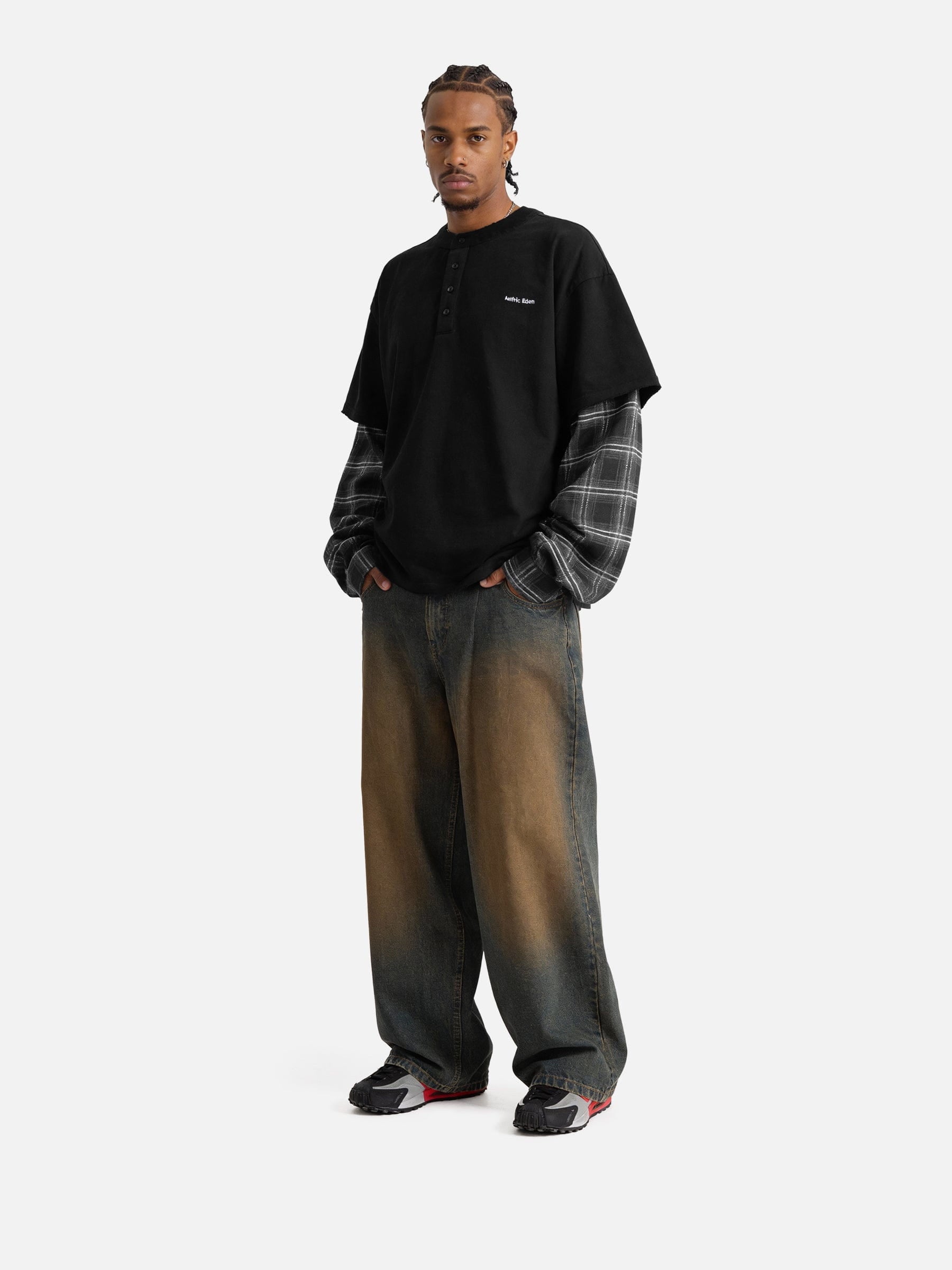 Aelfric Eden Plaid Layered Long Sleeve Tee