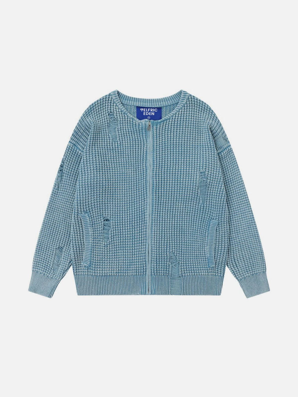 Aelfric Eden Distressed Waffle Zip Up Cardigan