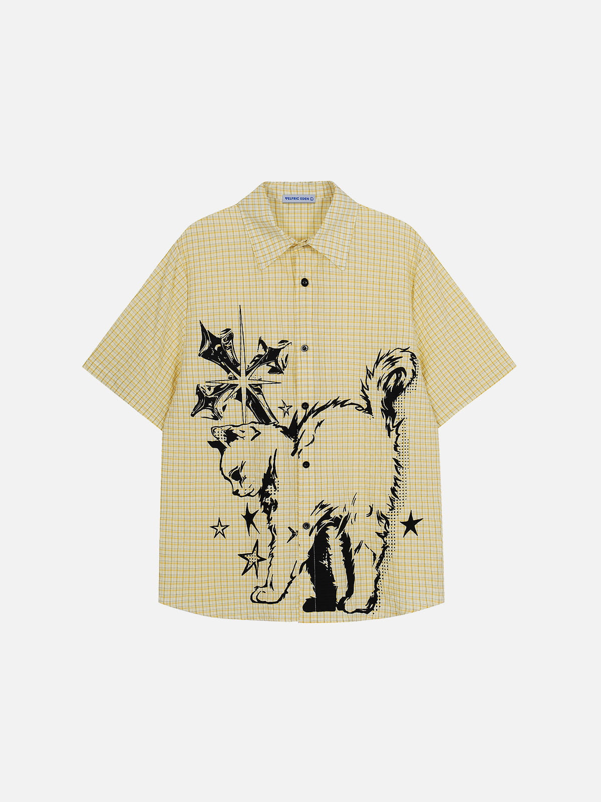 Aelfric Eden Cat Sketch Plaid Short Sleeve Shirt