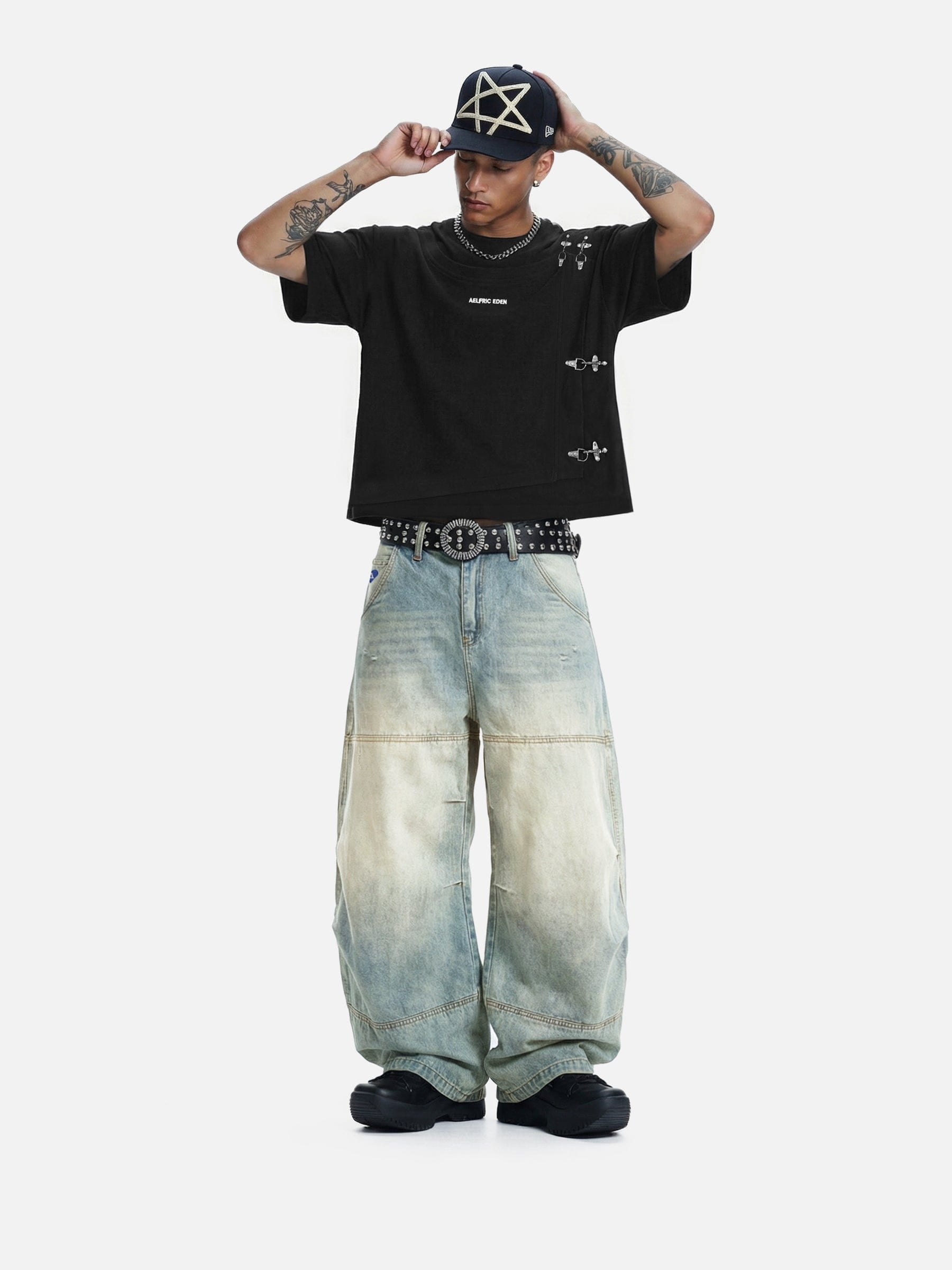 Aelfric Eden Washed Panel Baggy Barrel Jeans