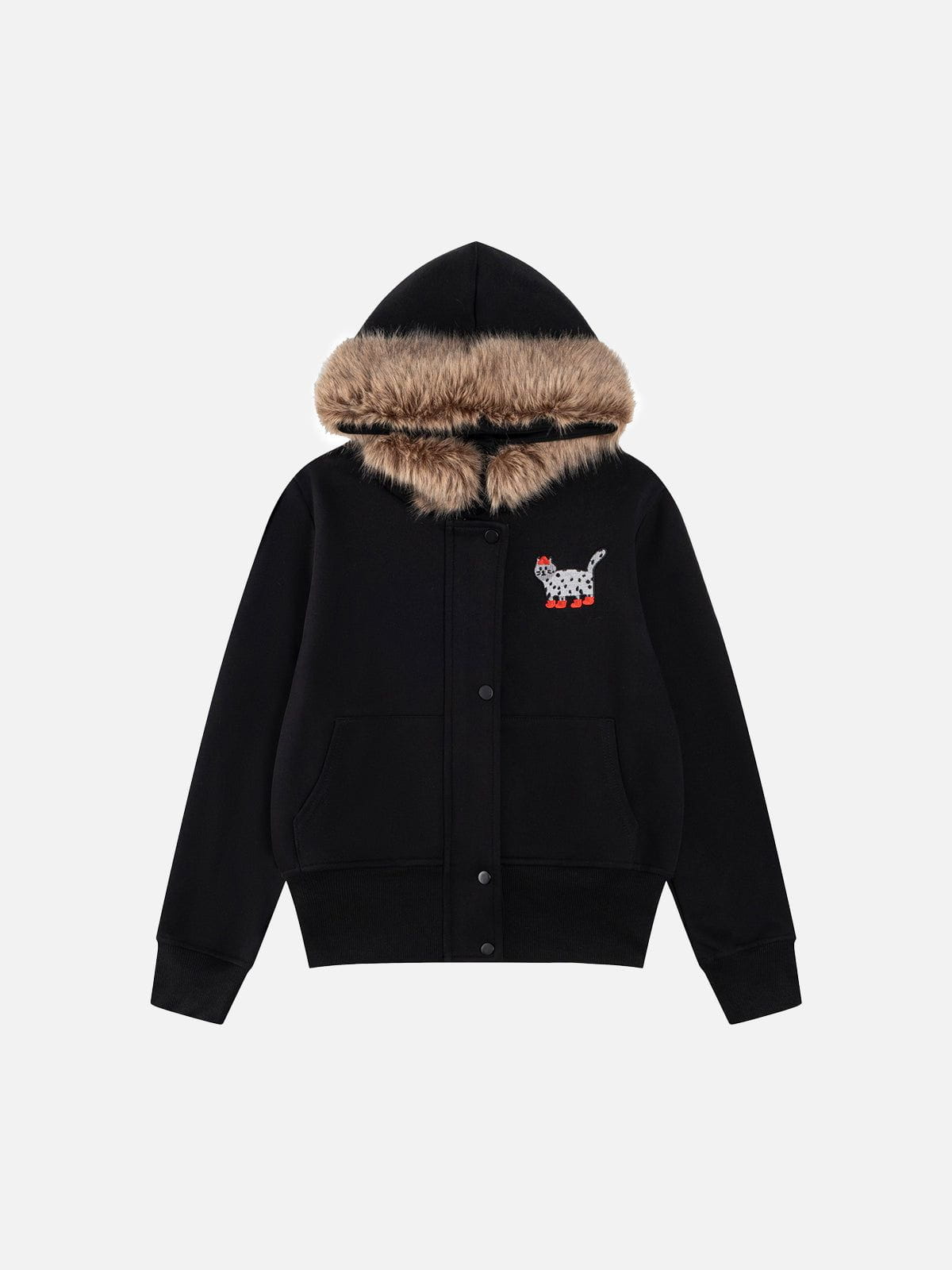 Alternative view of Aelfric Eden Cat Embroidery Faux Fur Collar Hoodie